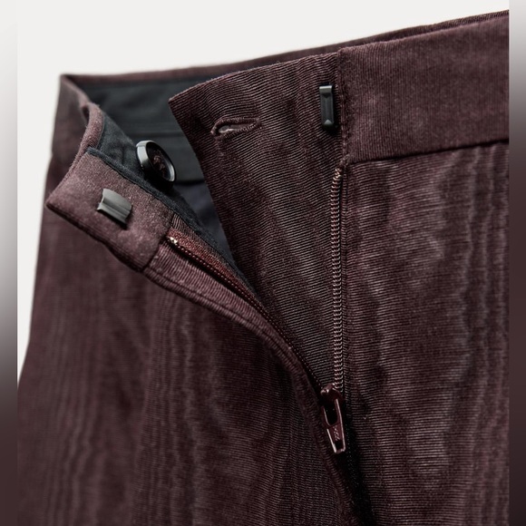 ZARA Textured Straight Statement Leg Pants Burgundy Brown Medium - Picture 6 of 14